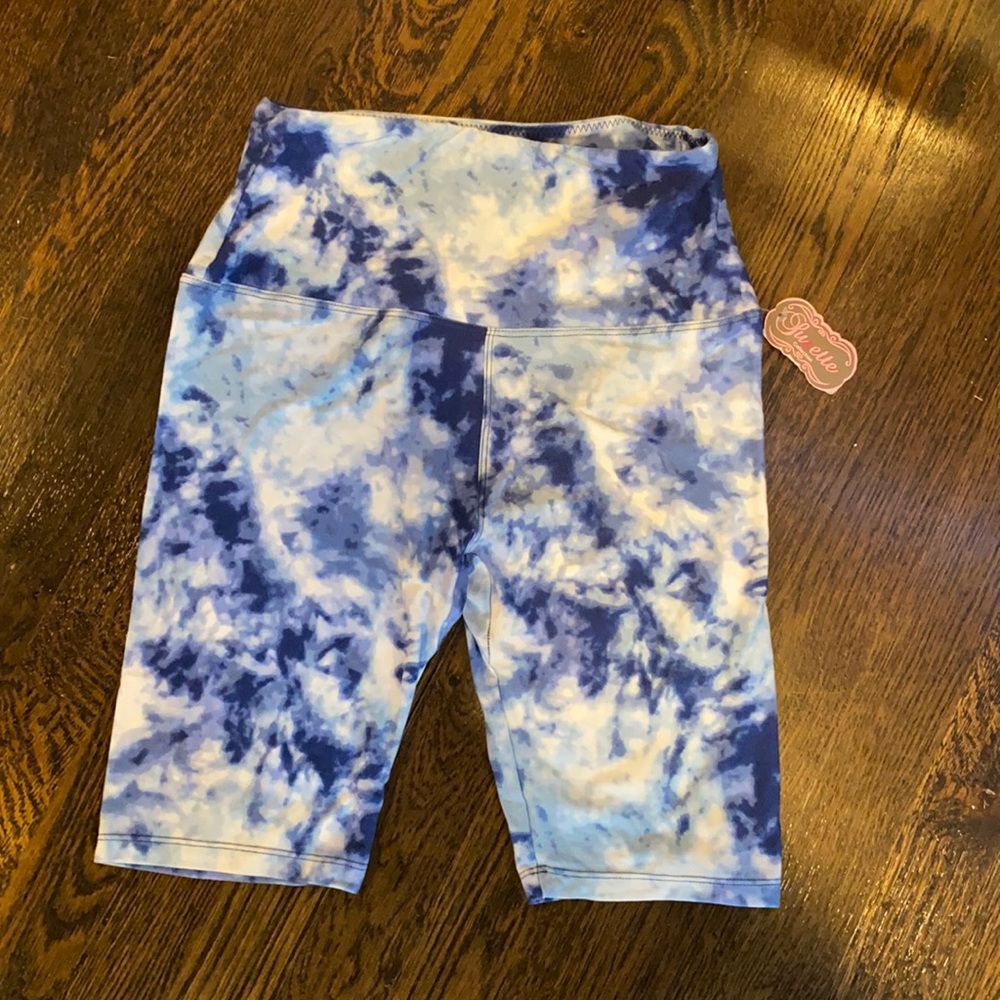 blue tie die biker shorts